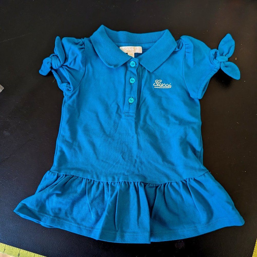 Gucci Pretty Blue dress, Bling logo 3/6 months